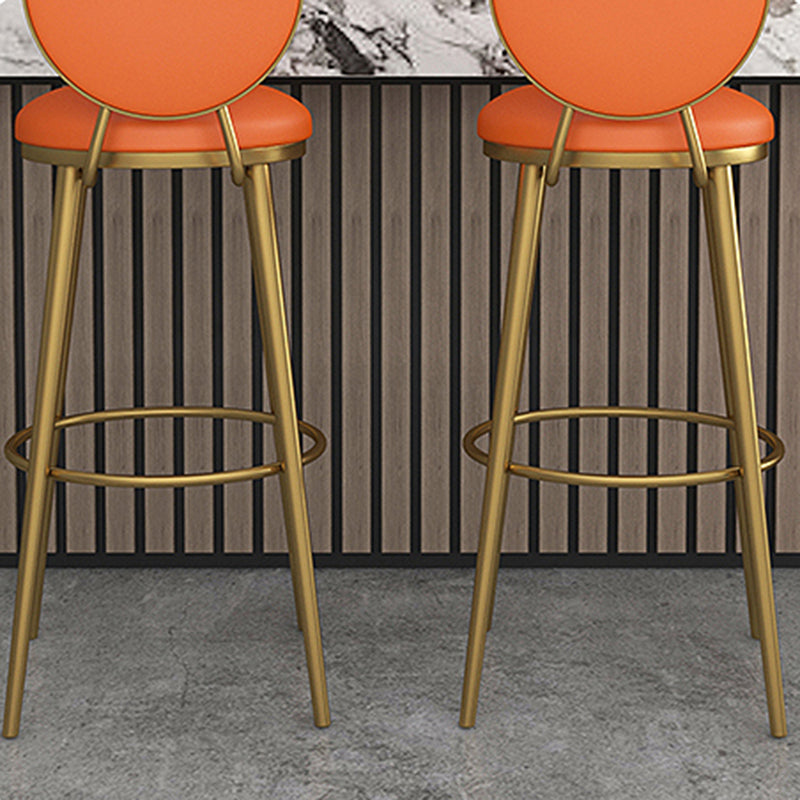 Glam Counter Bar Stool Backrest Leather Bar Stool with Footrest, Iron Base