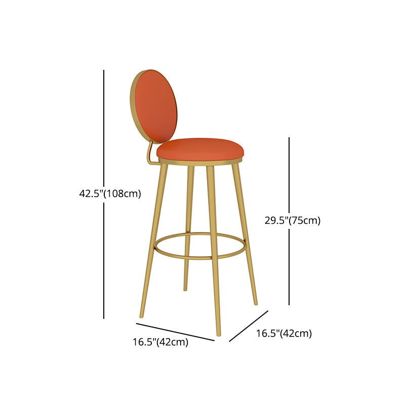Glam Counter Bar Stool Backrest Leather Bar Stool with Footrest, Iron Base