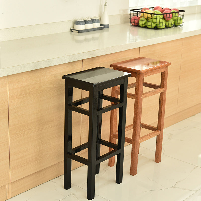 Modern Armless Stackable Counter Stool Wood Study Bar Stool with Wooden Seat and Pedal