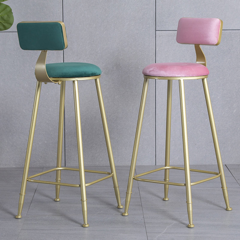 Glam Armless Backrest Counter Stool Iron Beauty Shop Bar Stool with Velvet Cushion
