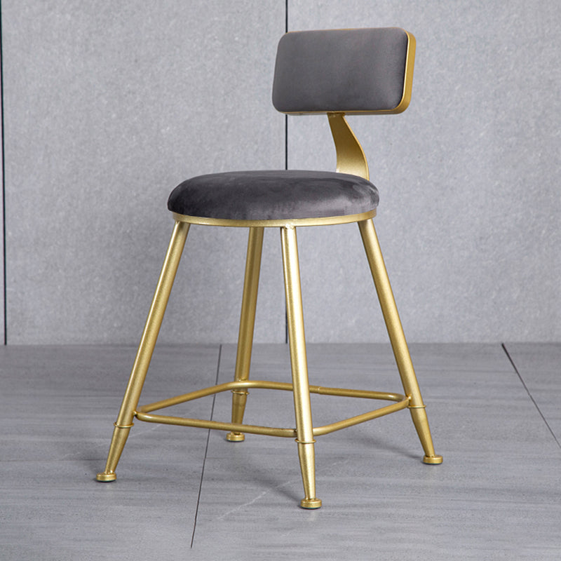 Glam Armless Backrest Counter Stool Iron Beauty Shop Bar Stool with Velvet Cushion