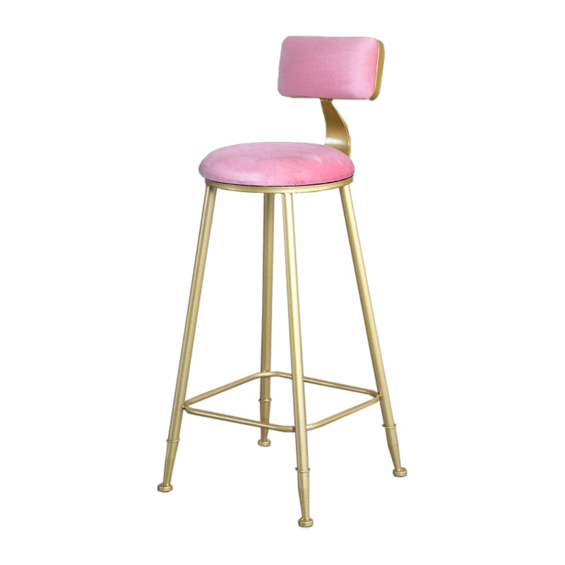 Glam Armless Backrest Counter Stool Iron Beauty Shop Bar Stool with Velvet Cushion
