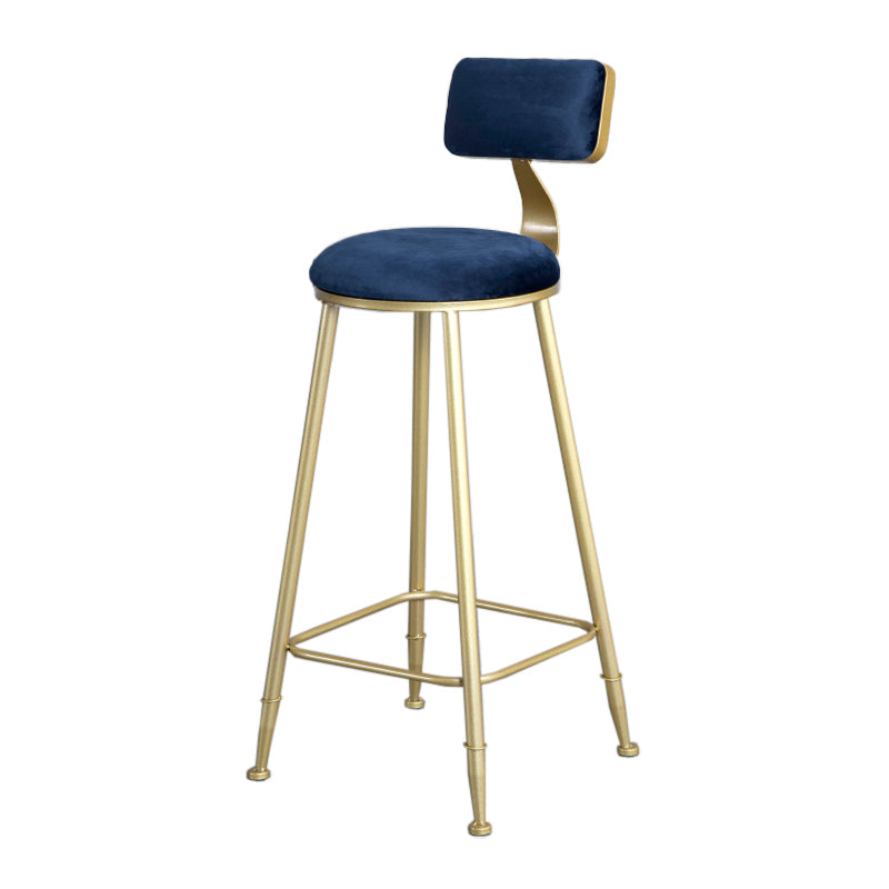 Glam Armless Backrest Counter Stool Iron Beauty Shop Bar Stool with Velvet Cushion