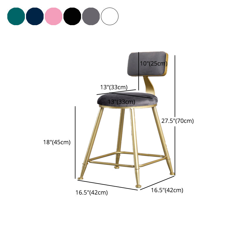 Glam Armless Backrest Counter Stool Iron Beauty Shop Bar Stool with Velvet Cushion