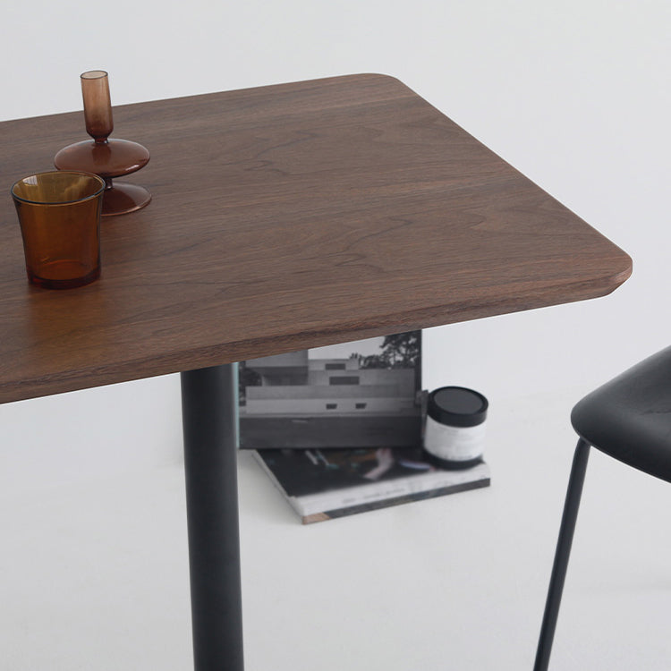 Metal Industrial Square Dining Table Solid Wood Top Indoor Table with Pedestal Base