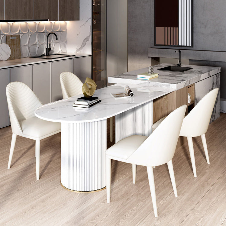 Sintered Stone Top Luxury White Table Table with Double Pedestal Base for Restaurant