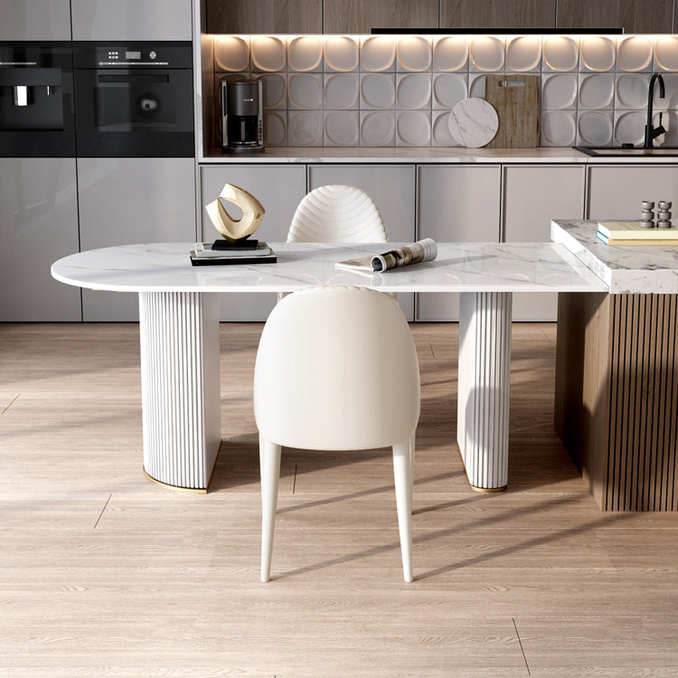 Sintered Stone Top Luxury White Table Table with Double Pedestal Base for Restaurant