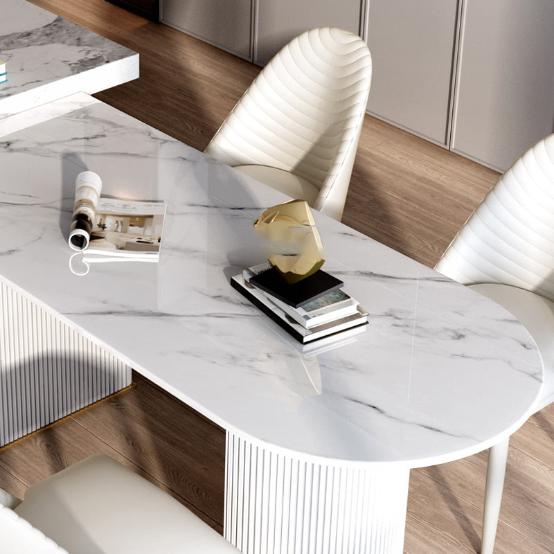 Sintered Stone Top Luxury White Table Table with Double Pedestal Base for Restaurant
