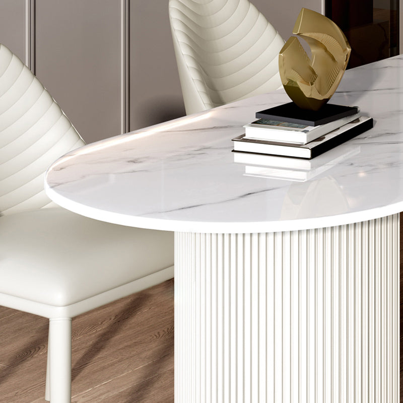 Sintered Stone Top Luxury White Table Table with Double Pedestal Base for Restaurant