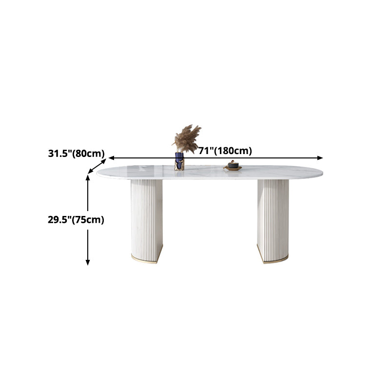 Sintered Stone Top Luxury White Table Table with Double Pedestal Base for Restaurant