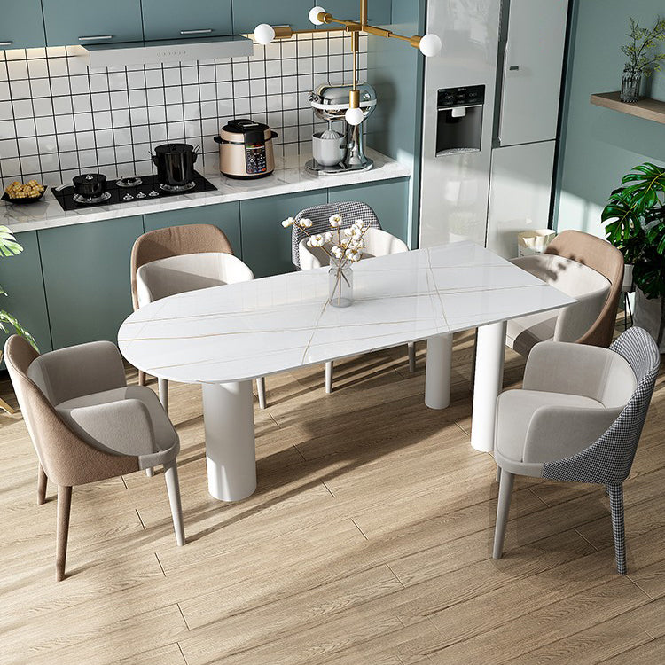 Mesa de comedor blanca contemporánea de metal mesa de piedra sinterizada para comedor