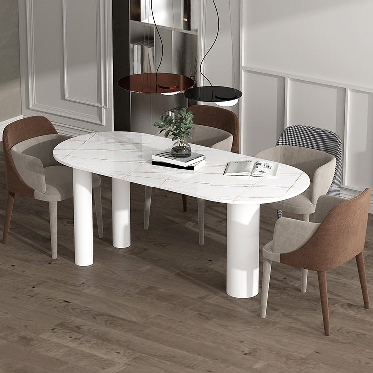 Mesa de comedor blanca contemporánea de metal mesa de piedra sinterizada para comedor