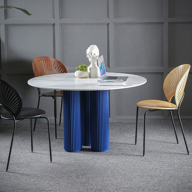 Mesa de comedor de piedra sinterizada Mesa de comedor redonda moderna con base de madera