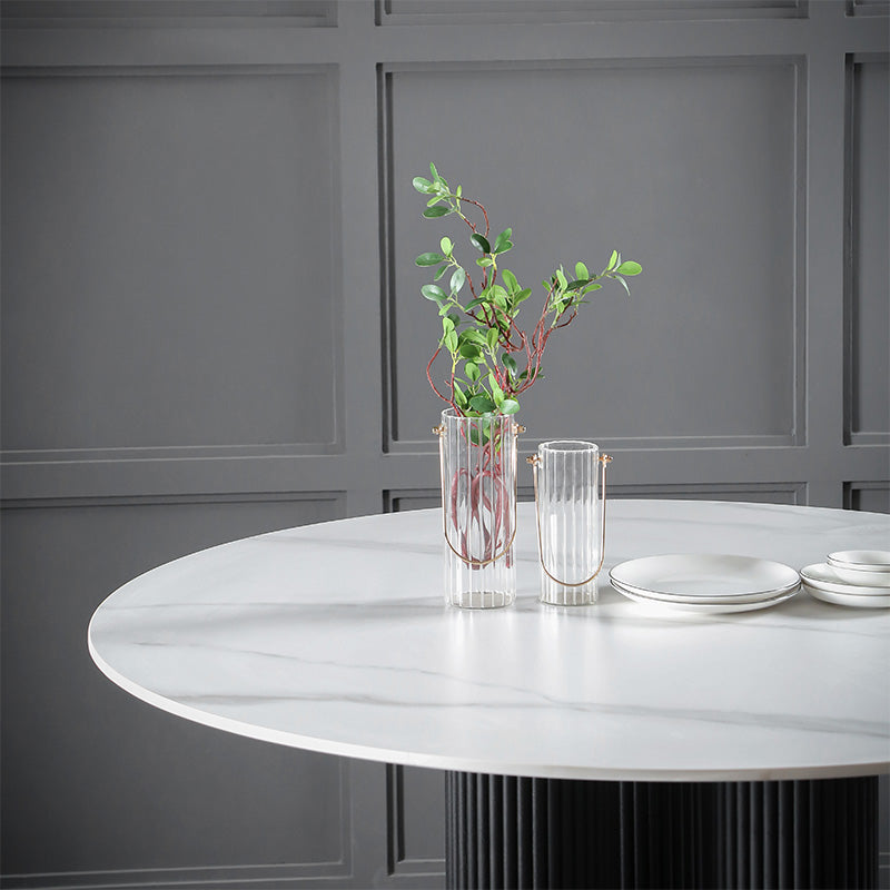 Mesa de comedor de piedra sinterizada Mesa de comedor redonda moderna con base de madera
