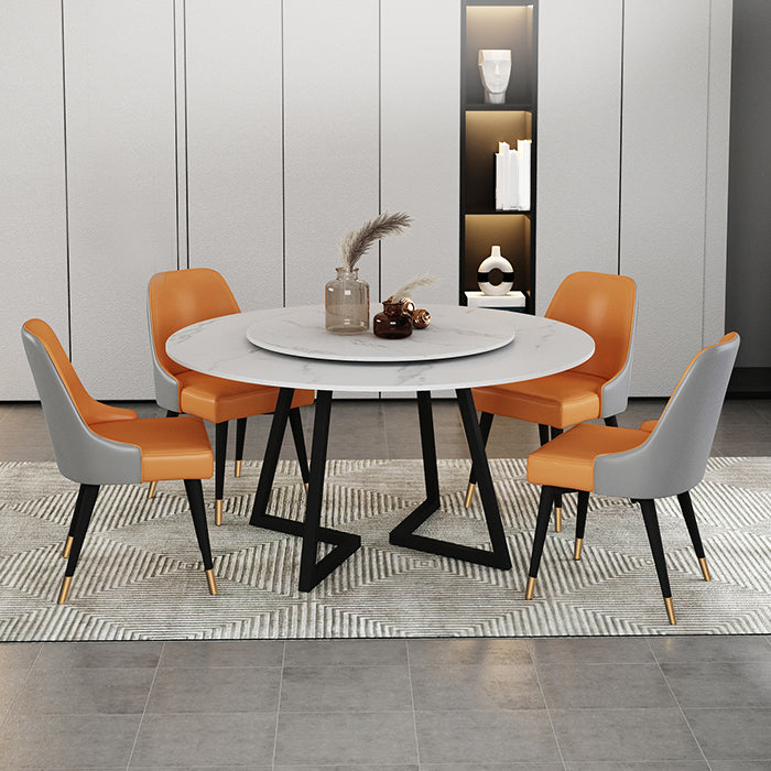 Mesa de comedor de piedra sinterizada Mesa de comedor moderna redonda con marco negro