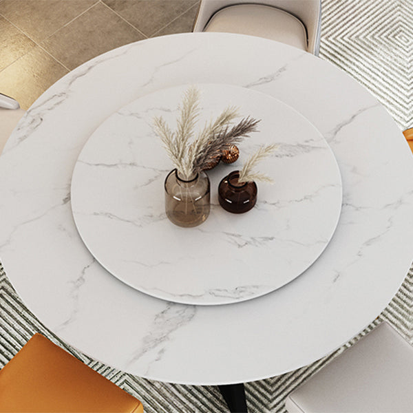 Mesa de comedor de piedra sinterizada Mesa de comedor moderna redonda con marco negro