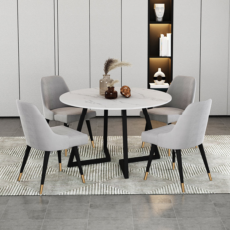 Mesa de comedor de piedra sinterizada Mesa de comedor moderna redonda con marco negro