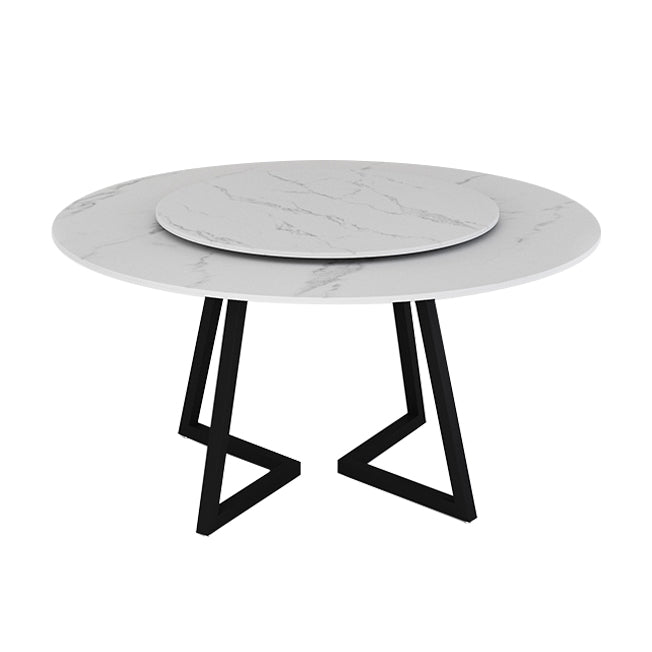 Mesa de comedor de piedra sinterizada Mesa de comedor moderna redonda con marco negro