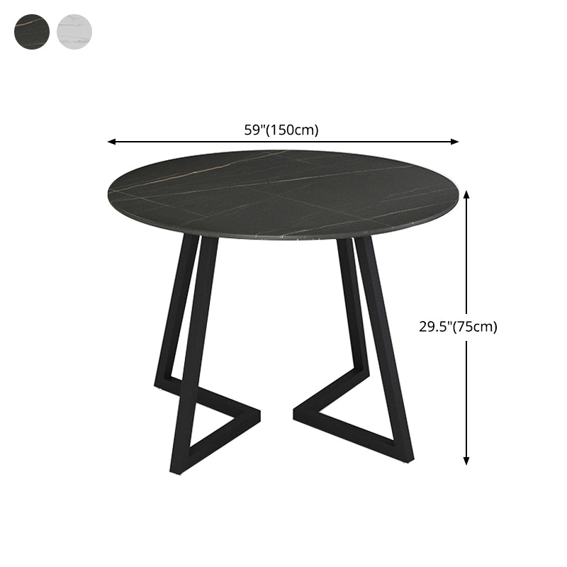 Mesa de comedor de piedra sinterizada Mesa de comedor moderna redonda con marco negro