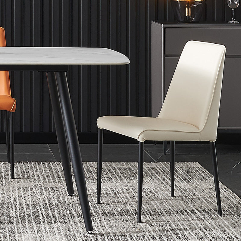 Sillas de comedor sin brazos con respaldo sólido industrial Sillas de comedor de piel sintética