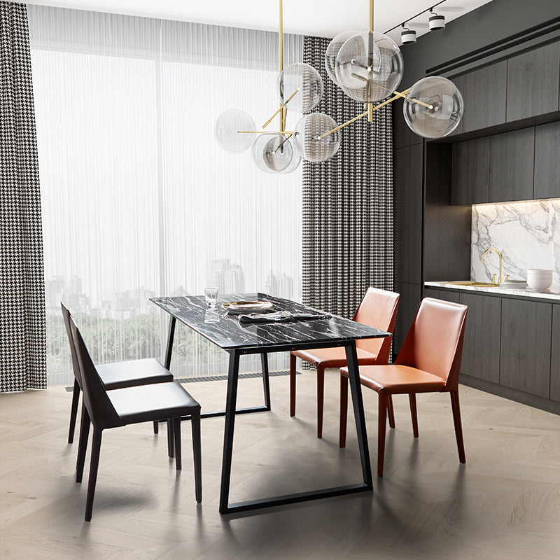 Silla sin brazos de comedor de metal contemporáneo, silla lateral de comedor de cuero para uso en restaurantes