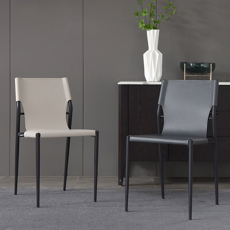 Industrial Design Leather Dining Side Armless Chairs Solid Back Chair