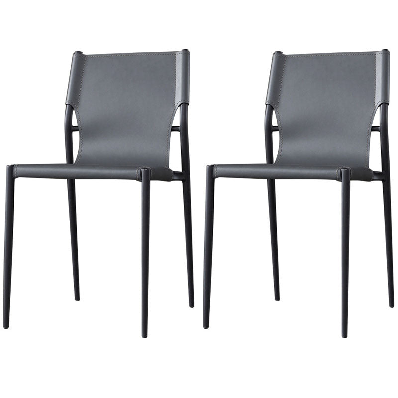 Industrial Design Leather Dining Side Armless Chairs Solid Back Chair
