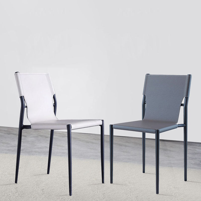 Industrial Design Leather Dining Side Armless Chairs Solid Back Chair