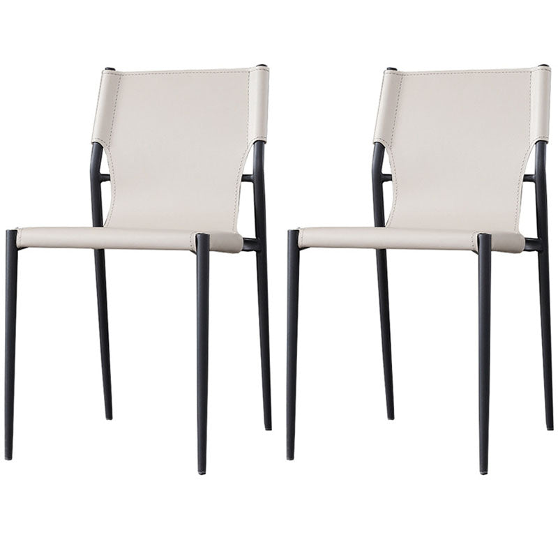 Industrial Design Leather Dining Side Armless Chairs Solid Back Chair