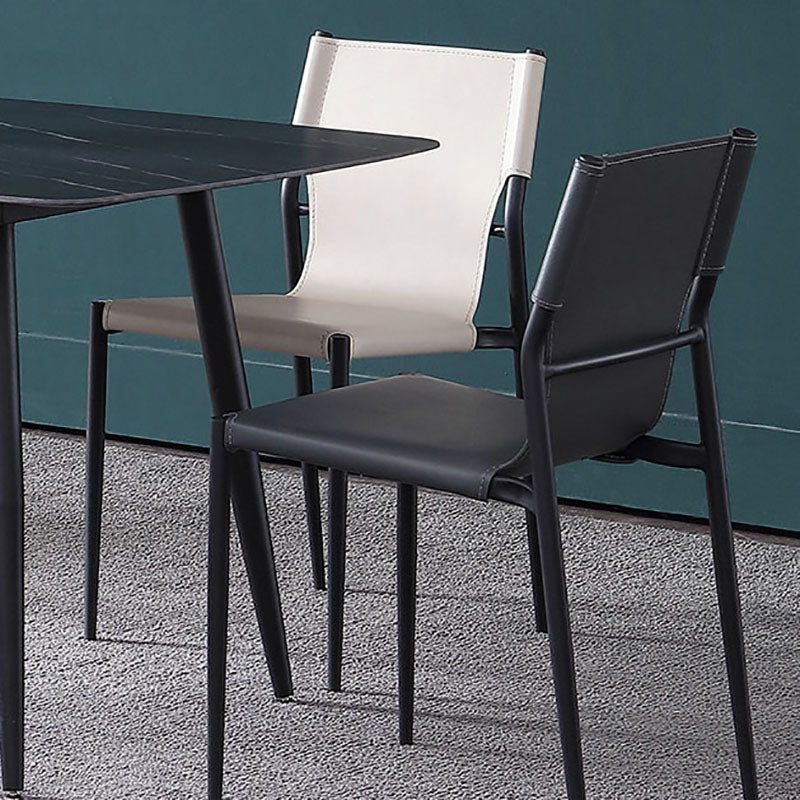 Industrial Design Leather Dining Side Armless Chairs Solid Back Chair