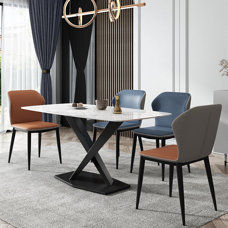 Silla de comedor sin brazos Wingback de diseño industrial Sillas de comedor de piel sintética