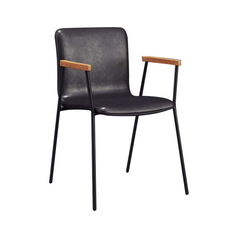 Scandinavisch ontwerp vaste achterarm zijstoel Leather Lederen Dining zijstoel