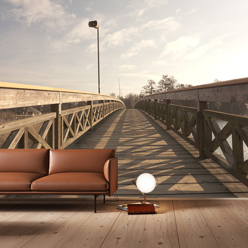 Wooden Bridge Photography Mildew Resistant Wallpaper Sleeping Room Wall Mural