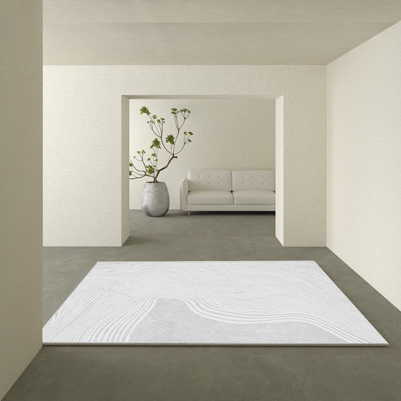 Light Gray Irregular Striped Rug Polyester Modern Rug Washable Rug for Living Room