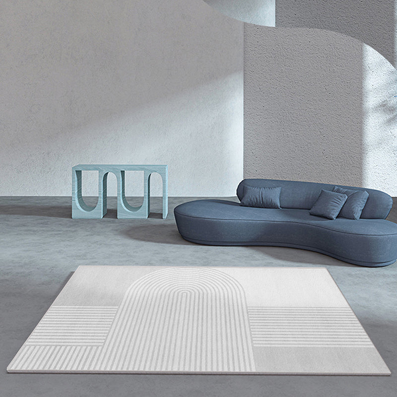 Light Gray Irregular Striped Rug Polyester Modern Rug Washable Rug for Living Room