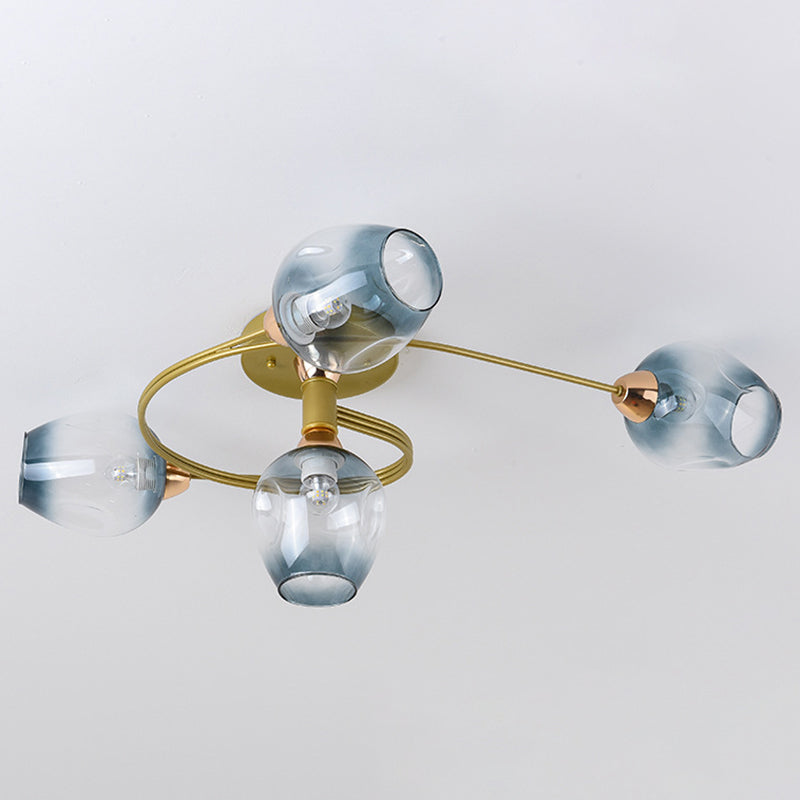 Nordic Bell Shape Ceiling Light Glass Shade Multi Light Flush Mount Light for Bedroom