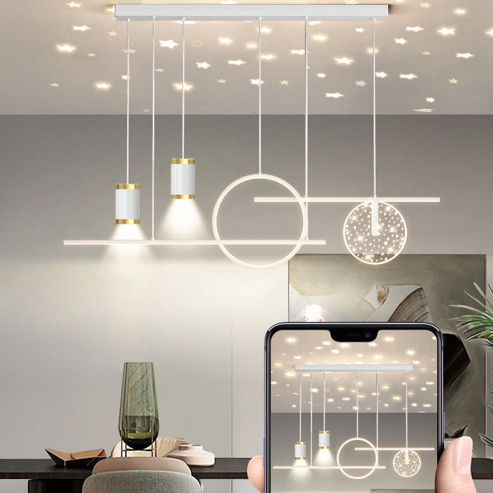 Modern Metal Island Light Geométrico 39.5 "Colgante de isla LED de ancho para comedor