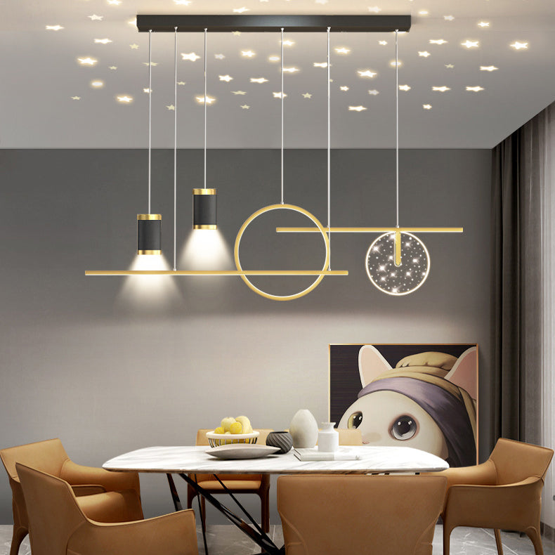 Modern Metal Island Light Geométrico 39.5 "Colgante de isla LED de ancho para comedor