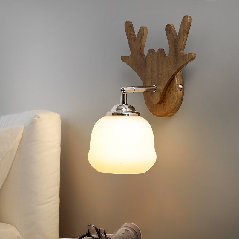 Nordic Style Glass Wall Light Geometrische 1 leichte Wandleuchten mit Holz für Schlafzimmer