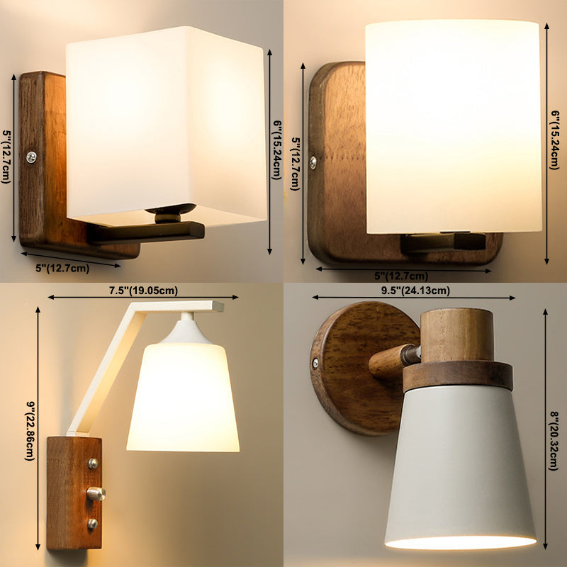 Nordic Style Glass Wall Light Geometrische 1 leichte Wandleuchten mit Holz für Schlafzimmer