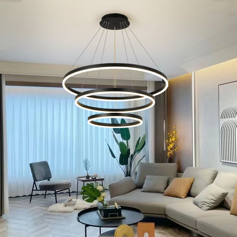 Nordic Layered Chandelier Metal Circle Chandelier Pendant for Living Room
