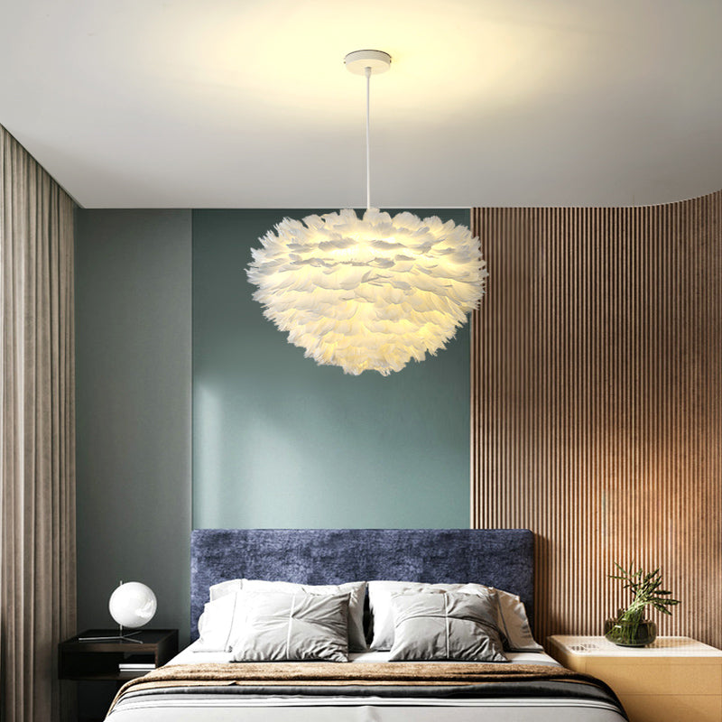 Nordic White Chandelier Feather Geometric Chandelier Pendant for Living Room