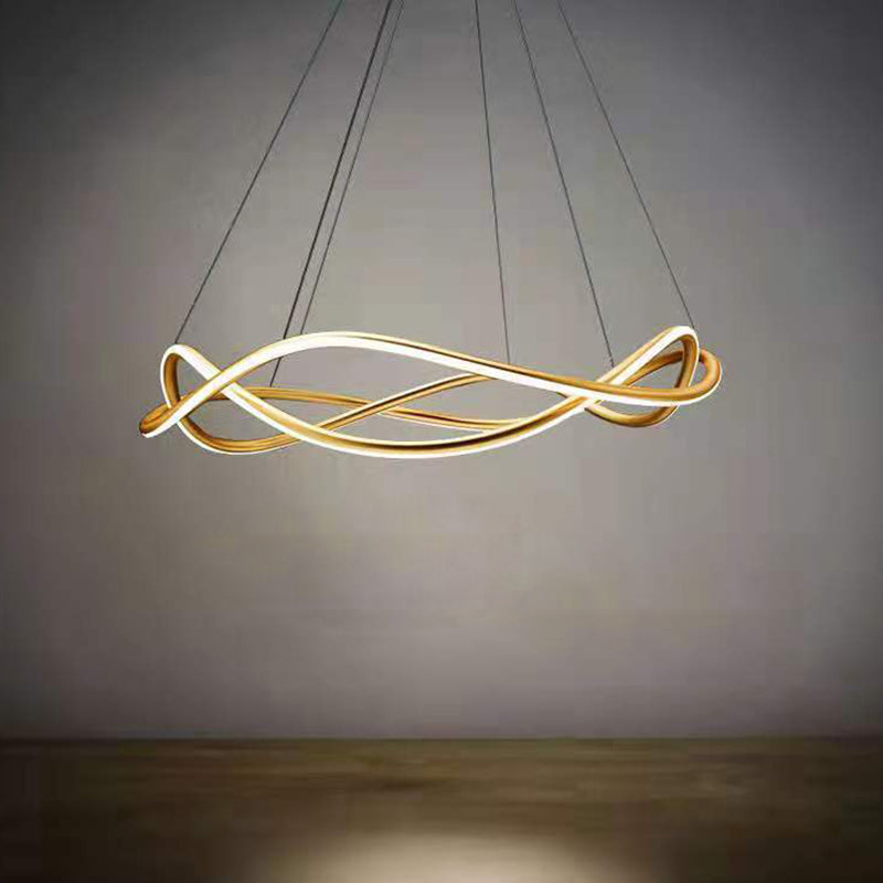 2 Lights Wave Pendant Chandelier Modern Style Metal Hanging Lamps