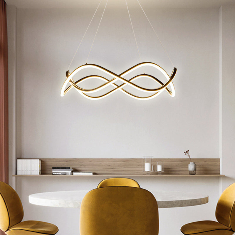2 Lights Wave Pendant Chandelier Modern Style Metal Hanging Lamps