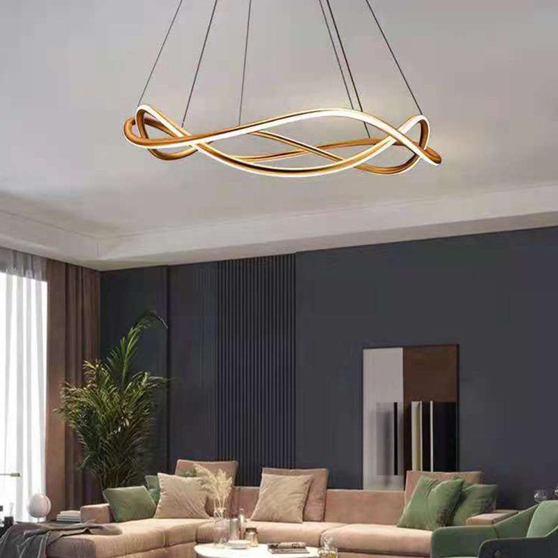 2 Lights Wave Pendant Chandelier Modern Style Metal Hanging Lamps