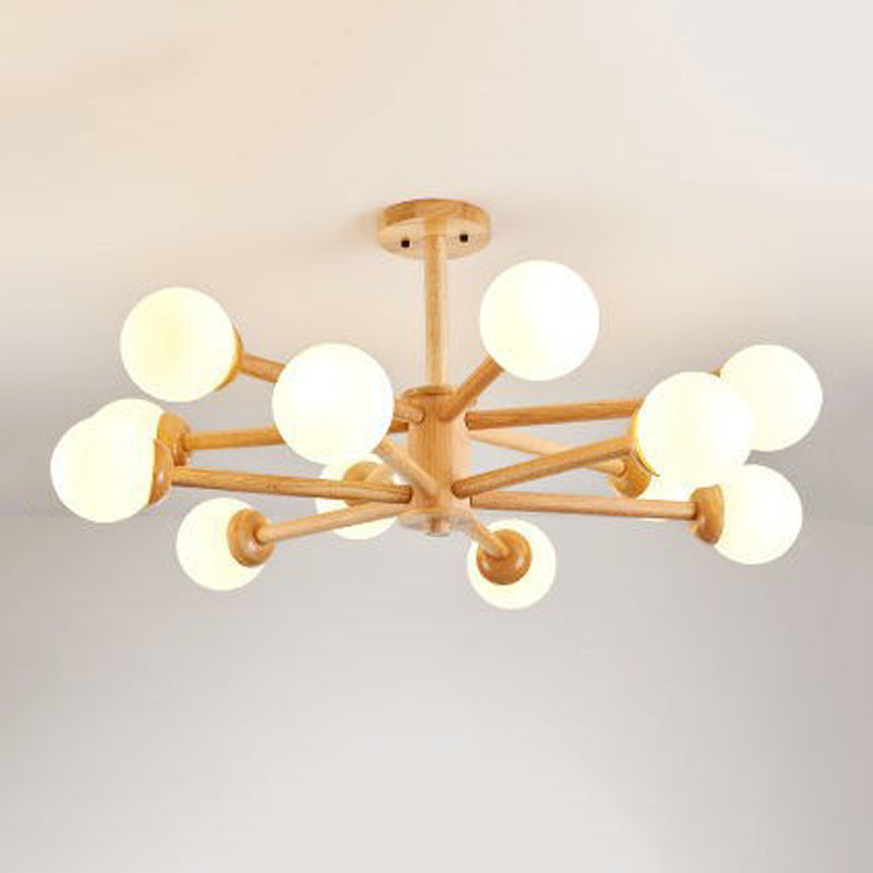 Multi Light Spherical Branch Hanging Lights Modern Style Wood Hanging Lighting