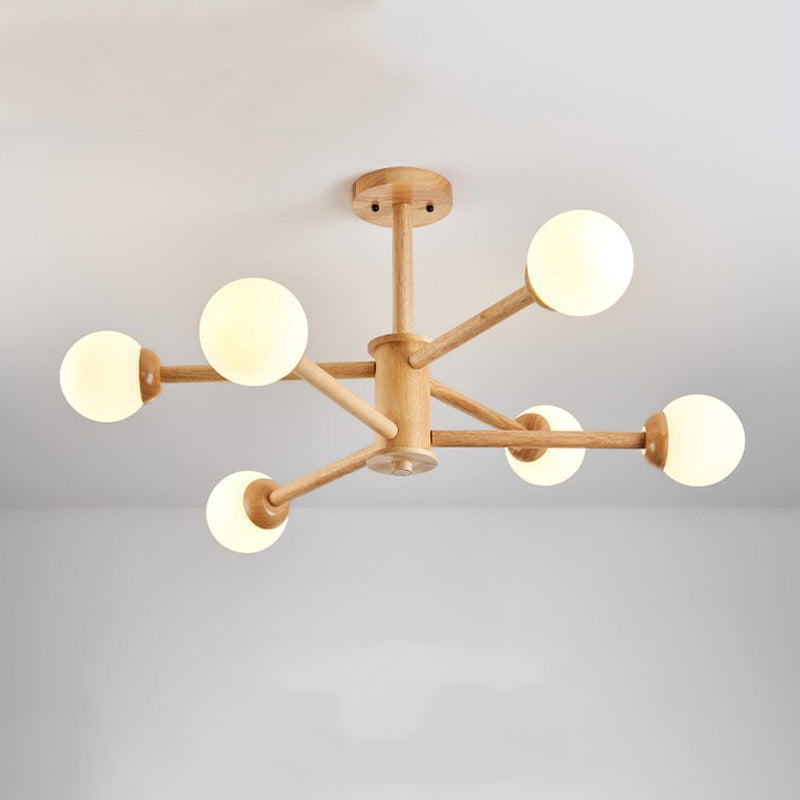 Multi Light Spherical Branch Hanging Lights Modern Style Wood Hanging Lighting