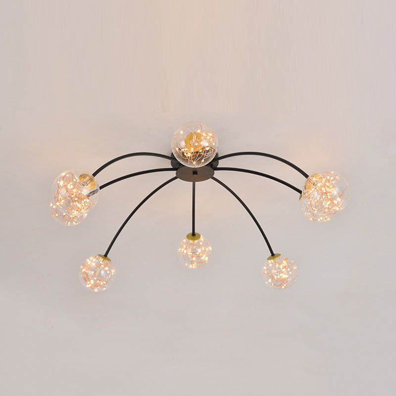 Glass Round Ceiling Light Fixture Simple LED Semi Flush Mount Light