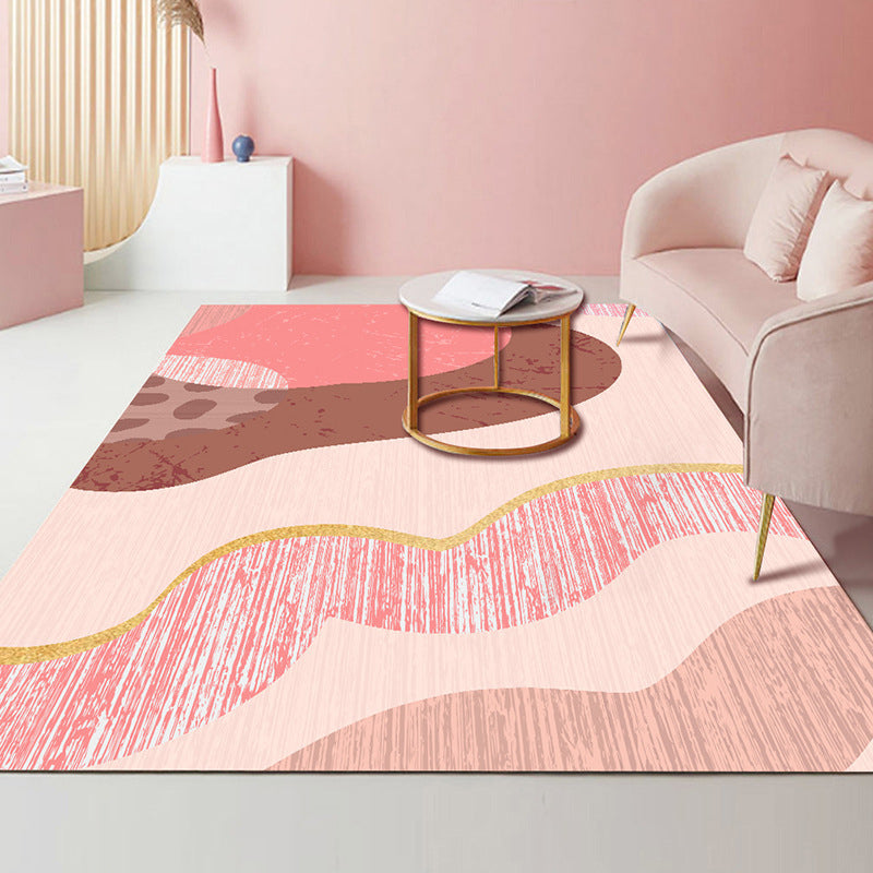 Tapis de couleur rose en Polyester, style nordique, résistant aux taches, pour la décoration de la maison
