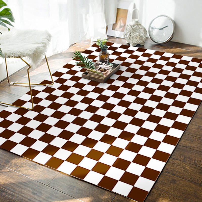 Green Check Pattern Rug Polyester Modern Rug Stain Resistant Rug for Home Decor